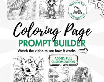Coloring Page Prompt Builder Midjourney prompt tool learn ai art create coloring book for kid adult girl cartoon illustration Google Sheets