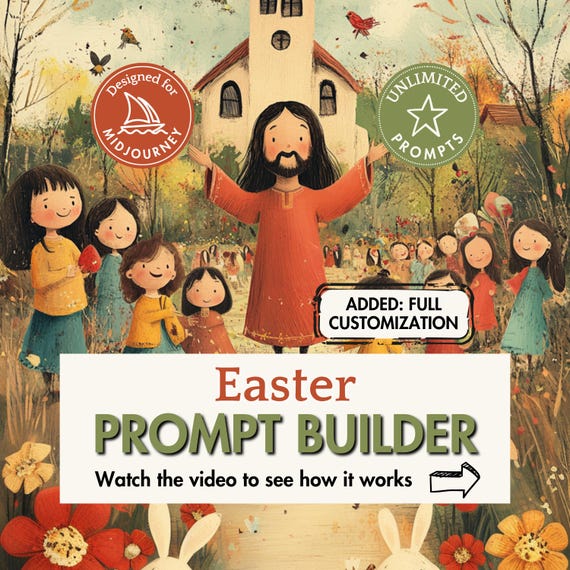 Easter prompt builder Midjourney prompt template ai art prompt bunny egg pastel decor spring flower chick cute holiday scene design tool