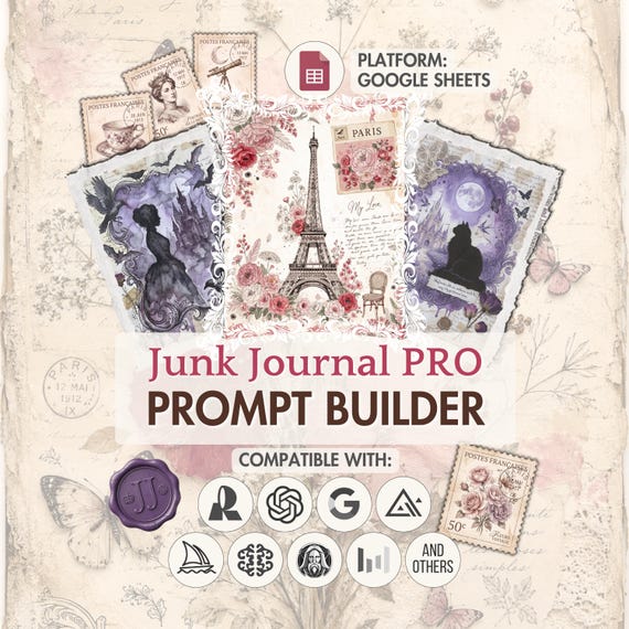 Junk Journal Prompt Builder - Vintage Ephemera, Shabby Chic, Boho Scrapbooking AI Prompt Tool for Recraft, Nano Banana, ChatGPT