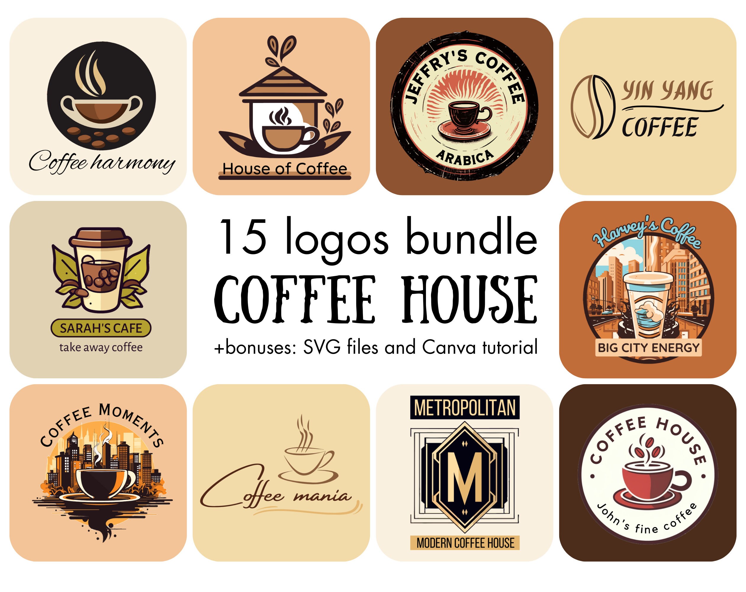 15 Logo Bundle for Coffee House Logo for Business Logo Canva Etsy UK