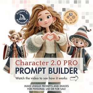 Generatore di prompt di personaggi PRO Generatore di prompt di metà viaggio Avatar di concept art di personaggi coerenti Ideogramma Dall-E Leonardo ChatGPT abilitato