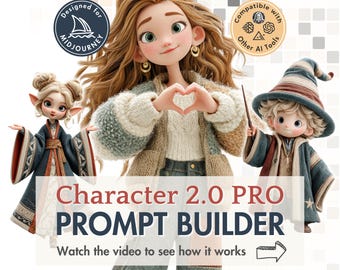 Character Prompt Builder PRO Midjourney prompt generator consistent character concept art avatar Dall-E Ideogram Leonardo ChatGPT empowered