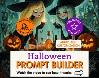 Generador de indicaciones de Halloween, herramienta de indicaciones de medio viaje, arte de IA, generador de imágenes prediseñadas espeluznantes, Hojas de cálculo de Google, crear una ilustración de calabaza, página para colorear, tarjeta