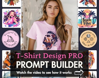 T-Shirt Design Prompt Builder PRO Midjourney prompt guide sublimation pod vector graphic typography Dall-E ChatGPT integration Google Sheet
