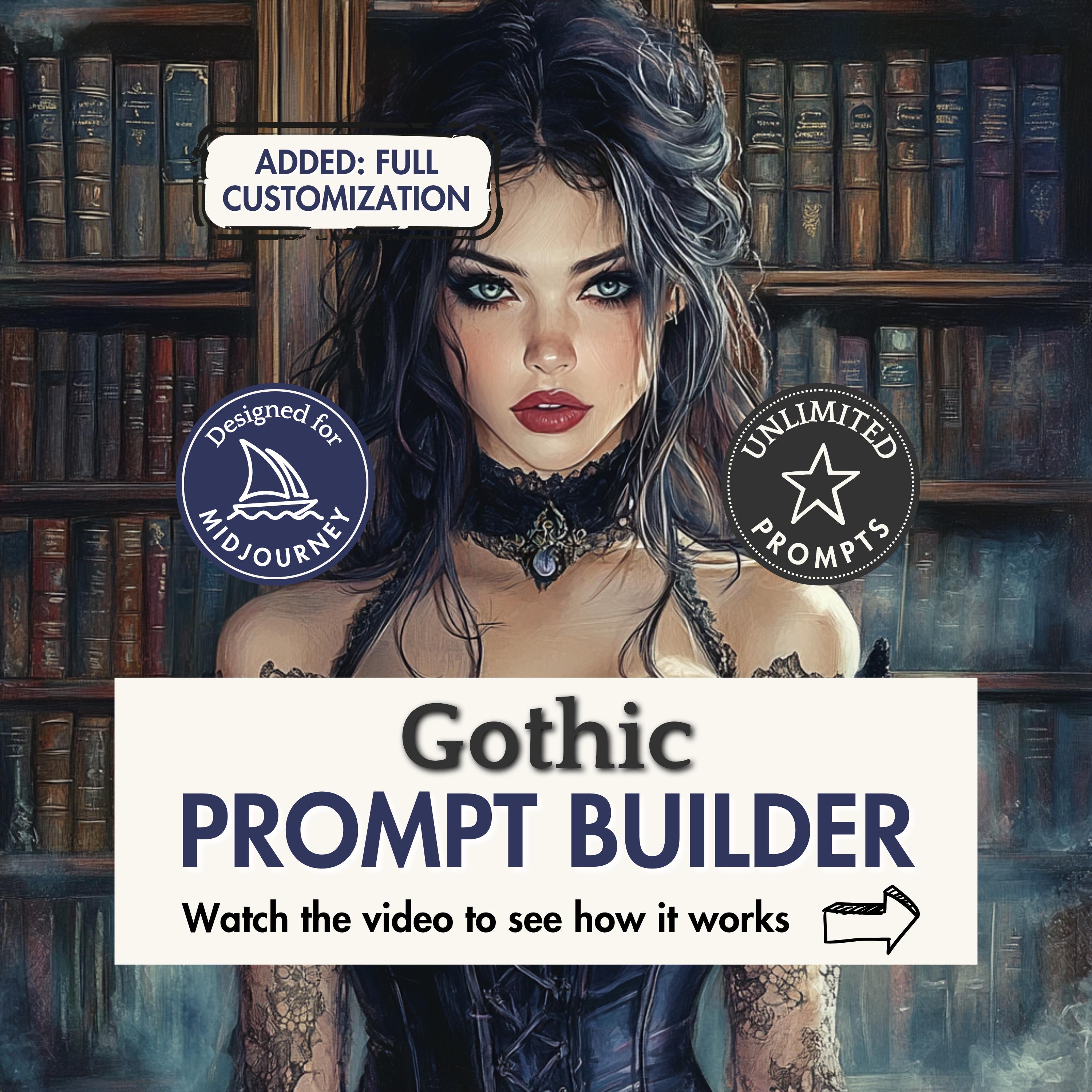 Gothic Prompt Generator Midjourney Prompt Generator lernen KI Kunst dunkel Fantasy Charakter erstellen Halloween Cliparts Prompt Tool Google Sheets