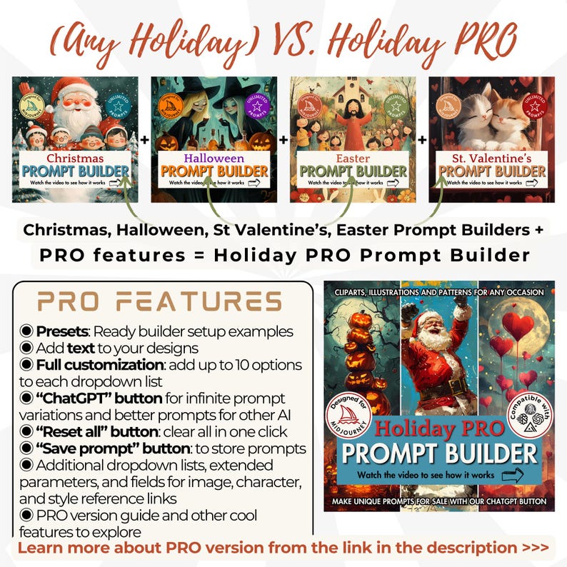 Easter Prompt Builder vs Holiday prompt builder PRO version ready builder setup fully customizable prompt generator prompt variations with ChatGPT