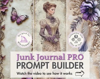 Creador de sugerencias para Junk Journal PRO: Efímeras vintage shabby chic boho para álbumes de recortes en el chat de Midjourney