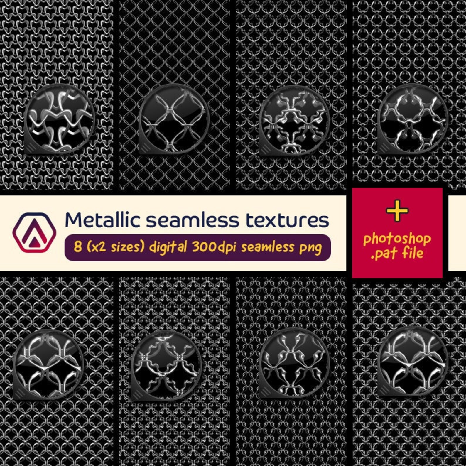 Metallic Chainmail Style Transparent Textures Digital Papers + .pat ...