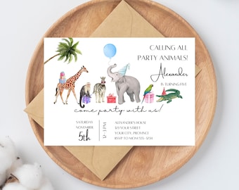 Party Animals Birthday Invitation - Calling All Party Animals Invitation - Jungle Birthday - Animals Birthday - Editable