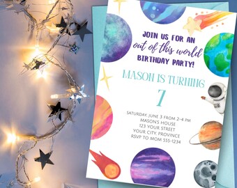 Outer Space Birthday Invitation - Out of this world birthday - Editable