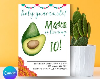 Custom Avocado Birthday Invitation - Holy Guacamole Invitation - Fiesta