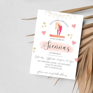 Gymnastics Birthday Party Invitation - Gymnastics Birthday Invitation - Gymnastics Party Invite - Gymnast - Girl Gymnastics Party - Editable