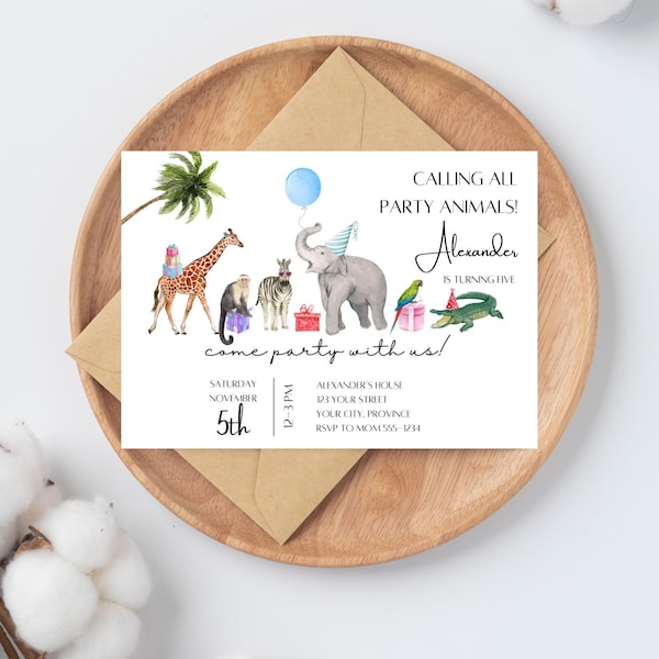 Party Animals Birthday Invitation - Calling All Party Animals Invitation - Jungle Birthday - Animals Birthday - Editable