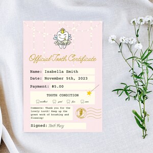 Tooth Fairy Letter - Tooth Fairy Receipt - Tooth Fairy Certificate - Pink - Editable Instant Download