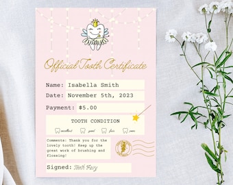 Tooth Fairy Letter - Tooth Fairy Receipt - Tooth Fairy Certificate - Pink - Editable Instant Download