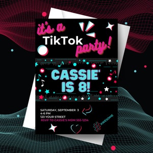 TikTok Birthday Invitation - Girl TikTok party - Pink and Blue - Editable