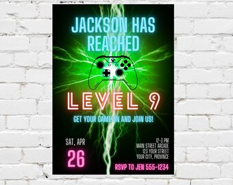 Video Game Invitation - Gaming Invitation - Level Up - Arcade Party - Editable