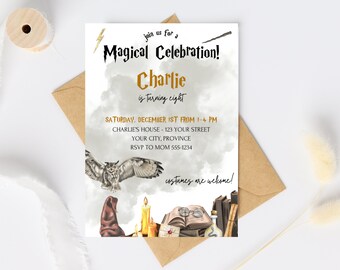 Magical Wizard Birthday Party Invitation - Wizardry Birthday Invitation - Magic School Invitation - Editable