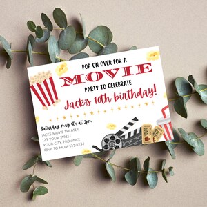 Movie Birthday Party Invitation - Movie Night Birthday - Cinema Birthday Party - Theater Birthday - Editable