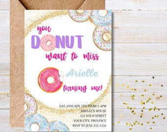 Donut Birthday Invitation - You donut want to miss - Doughnut Invitation - Editable