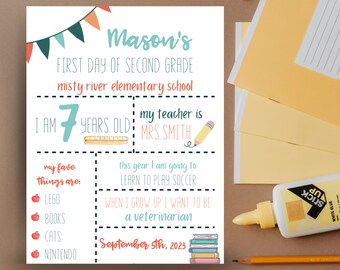 Custom First Day of School Sign - Printable - Back to School - Green and Orange
