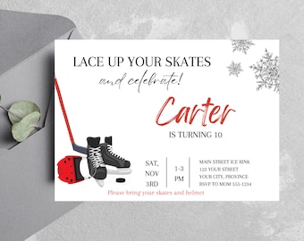 Hockey Birthday Invitation - Ice Skating Birthday Invitation - Editable
