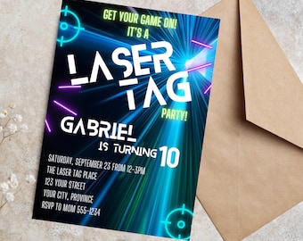 Laser Tag Birthday Invitation - Laser Tag Invitation - Glow Neon Laser Tag - Gender Neutral Laser Tag Invitation - Editable