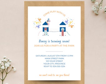 Playground Birthday Invitation - Park Birthday Invitation - Play with Us - Boys Invitation - Gender Neutral - Blue Invitation - Editable