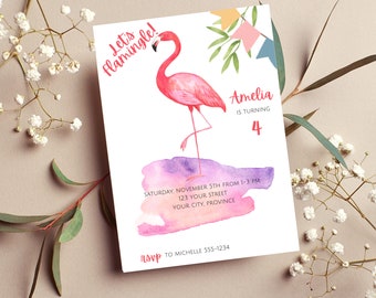 Flamingo Birthday Invitation - Pink Flamingo - Let's Flamingle Invitation - Editable