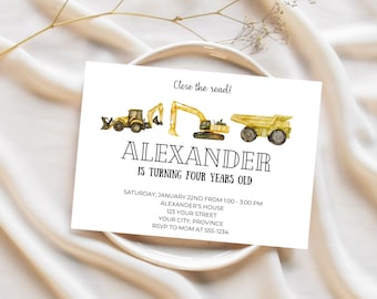 Construction Trucks Birthday Invitation - Construction Party - Minimalist - Trucks Party - Editable