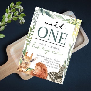 Wild One Birthday Invitation - Gender Neutral - Jungle Invitation - Safari Invitation - First Birthday - Editable