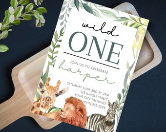 Wild One Birthday Invitation - Gender Neutral - Jungle Invitation - Safari Invitation - First Birthday - Editable