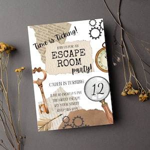 Escape Room Birthday Invitation - Mystery Invitation - Detective Theme Invitation - Time is Ticking - Editable