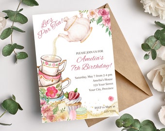 Tea Party Birthday Invitation - Let's Par-Tea - High Tea - Floral - Editable