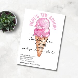 Ice Cream Cone Birthday Invitation - Here&#39;s the Scoop Invitation - Editable
