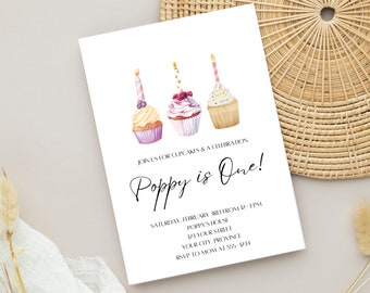 Cupcake Invitation Minimalist - Birthday Cupcakes Invite - Baking Birthday Party Invite - Boy Girl Invitation - Editable
