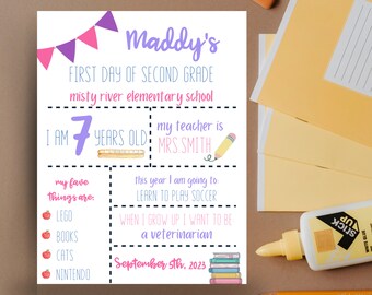 Custom First Day of School Sign - Printable - Back to School - Pink and Purple