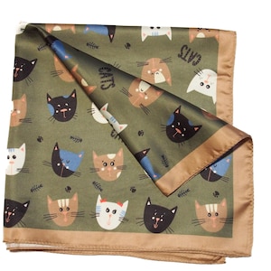Cute Cat Print Satin Bandana | 50 x 50 cm (20 x 20 Inches) | Soft Satin Scarf for Cat Lovers
