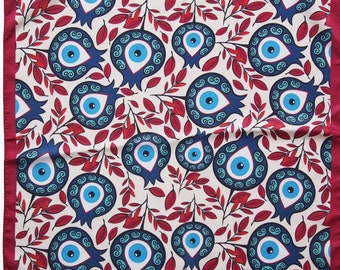 Evil Eye Bandana: Pomegranate Print Scarf, Turkish Design (46x46cm)