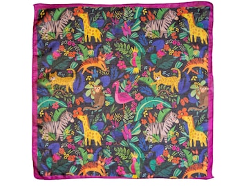 Cotton gauze scarf Zebra and Giraffe tropical forest animals pattern