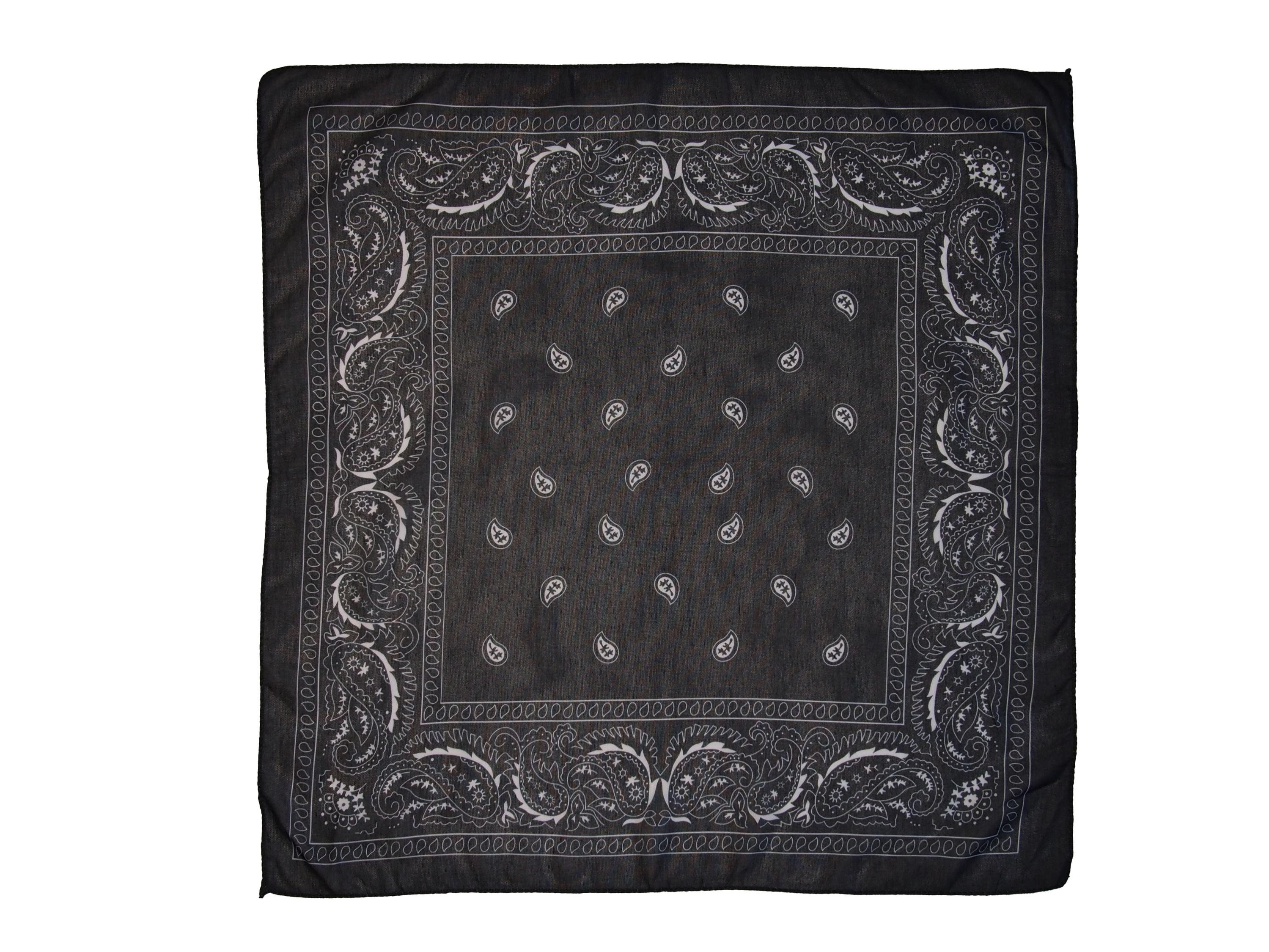 Classic Paisley Black Cotton Bandana Scarf, 19x19 Inches