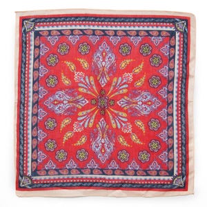 Red Paisley Floral Cotton Bandana: Bohemian Headscarf (20x20 in)