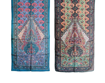 Bufanda fina de seda con estampado paisley floral turquesa, chal ligero y transparente de 48 x 160 cm (19 x 63 pulgadas). Delicada bufanda de verano. Elegante regalo para mujer.