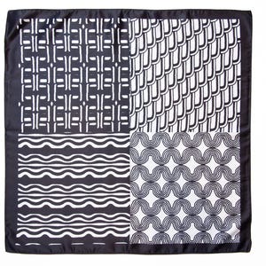 Satin Square Bandana 46x46 cm Black and White Abstract Patchwork Design for Modern Chic Styling