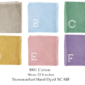 stonewashed Hand-Dyed Bandana / Soft Lightweight Scarf in Various Colours /Handmade 100% Cotton Scarf 96 cm // Boho Minimalist Neck Wrap
