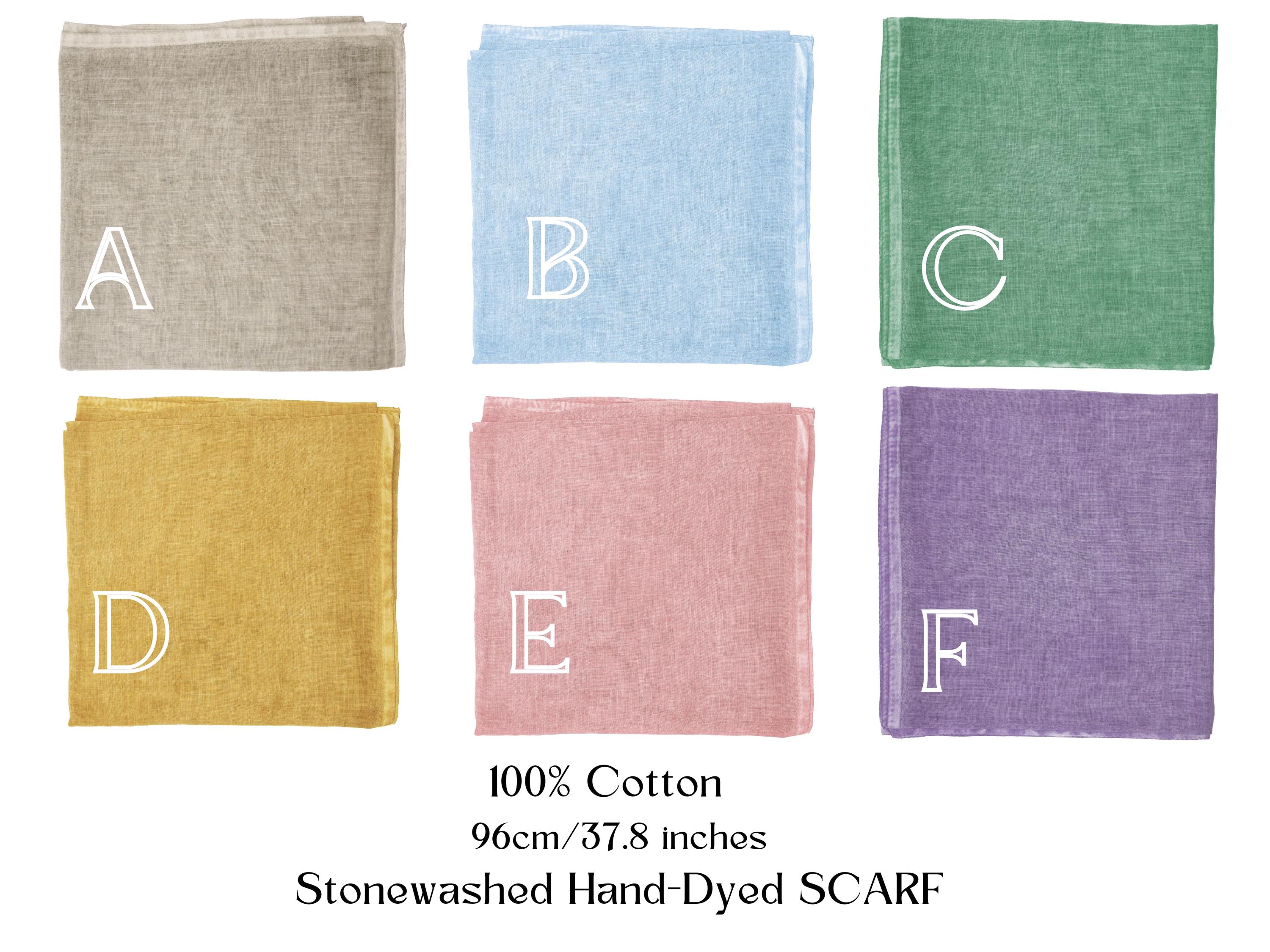 stonewashed Hand-Dyed Bandana / Soft Lightweight Scarf in Various Colours /Handmade 100% Cotton Scarf 96 cm // Boho Minimalist Neck Wrap
