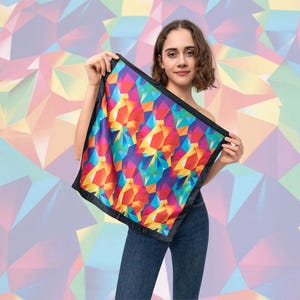 Rainbow bandana made of satin with orange border
