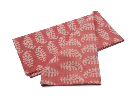 Handmade Cotton Bandana: Red Floral Block Print Scarf, Boho Neckerchief
