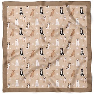 Dog Satin Bandana - Cute Cartoon Dog Print Scarf , Fun Animal Lover Accessory, 46 x 46 cm (18 x 18 Inches) | Soft Fabric with Paw Pattern