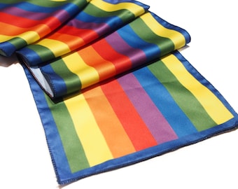 Rainbow Satin Scarf: Vibrant Pride Accessory, Lightweight Silky Scarf (120x18 cm)